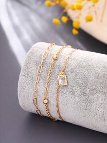 Tkool 3pcs/Set Square Paperclip Bracelet Set, Lightweight Niche Personalized Daily Wear Jewelry - Yellow Gold - View 2