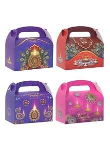 4-Piece Diwali Gift Box Set Featuring Designs Such As Oil Lamps And Peacocks; Suitable For Diwali/Deepavali Celebrations And Themed Parties; Includes A Portable Gift Box. - Multicolor - View 12