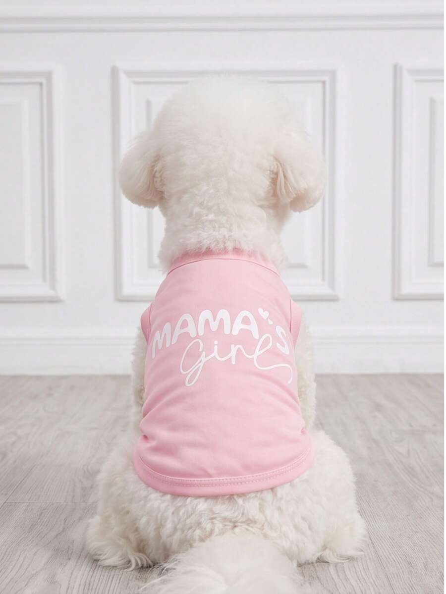 LUCKIE LABO 1pc "Mama's Girl" Letter Pattern Pet Vest, Physical Flea Repellent, Reduce Shedding, Insulation & Breathable, Suitable For Small & Large Dogs, Indoor & Outdoor - Baby Pink - View 1