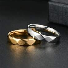 Minimalist Multi-Faceted Rhombus Polished Titanium Steel Ring, Gold And Silver Dual Color Options, 3D Cut Refractive Delicate Luster, Waterproof Hypoallergenic Non-Oxidizing Non-Fading, Plain Band Versatile For Commuting, Suitable As Couple Rings, Daily Stacking Rings, Simple Elegant Gift Accessory - Multicolor - View 1