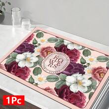 1pc Camellia Pattern Printed Diatomaceous Earth Kitchen Dish Drying Mat, Absorbent Dish Drying Pad, Coffee Machine Mat, Dishwashing Mat, Sink Mat, Kitchen Countertop Protector, Suitable For Cups, Plates, Tableware And Kitchen Decor - Multicolor - View 14