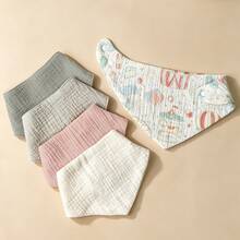 5pcs/Set Pure Cotton Baby Bibs, Soft Gauze Triangle Bandana Drool Bibs, Adjustable Snap Button Newborn Bibs - Multicolor - View 11
