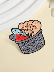1pc "God Will Provide" Enamel Pin, Cartoon Bread And Fish Bible Story Badge, Fashion Accessory, Religious Gift For Believers - Multicolor - View 6
