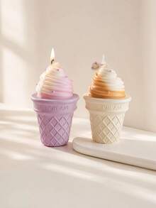 Ice Cream Cone Gift Box Candle, Coffee Brown, Pink, Long-Lasting Fragrance, Smokeless And Non-Flammable, Birthday Gift, Wedding Decor Style, Room Bedroom Decoration, Back To School Season, Halloween, Christmas - Multiple Styles - View 3