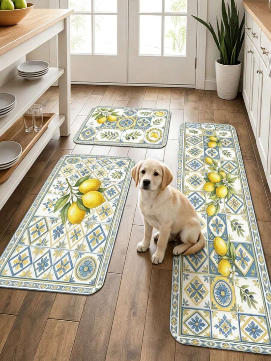 1pc Lemon Print Rug, Summer Fresh Style, Decorative Rug, Bedroom Decor, Small Rug, Rug, Home Decor, Living Room Rug, Living Room Small Rug, Bedroom Rug, Living Room Home Decor, Outdoor Rug, Washable Rug - Multicolor 5 - View 1