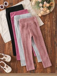 4pcs Girls Casual Solid Color Versatile Comfortable Elastic Leggings, Outdoor Autumn/Winter - Multicolor - View 2