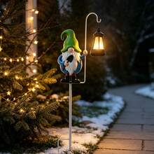 Green Hat Gnome Lantern Garden Stake Light, Outdoor Gnome Statue Hanging Decorative Light, Gnome Statue Lawn Ornament, Suitable For Yard, Patio, Flower Bed Decoration - Green Hat Elf Lantern - View 3