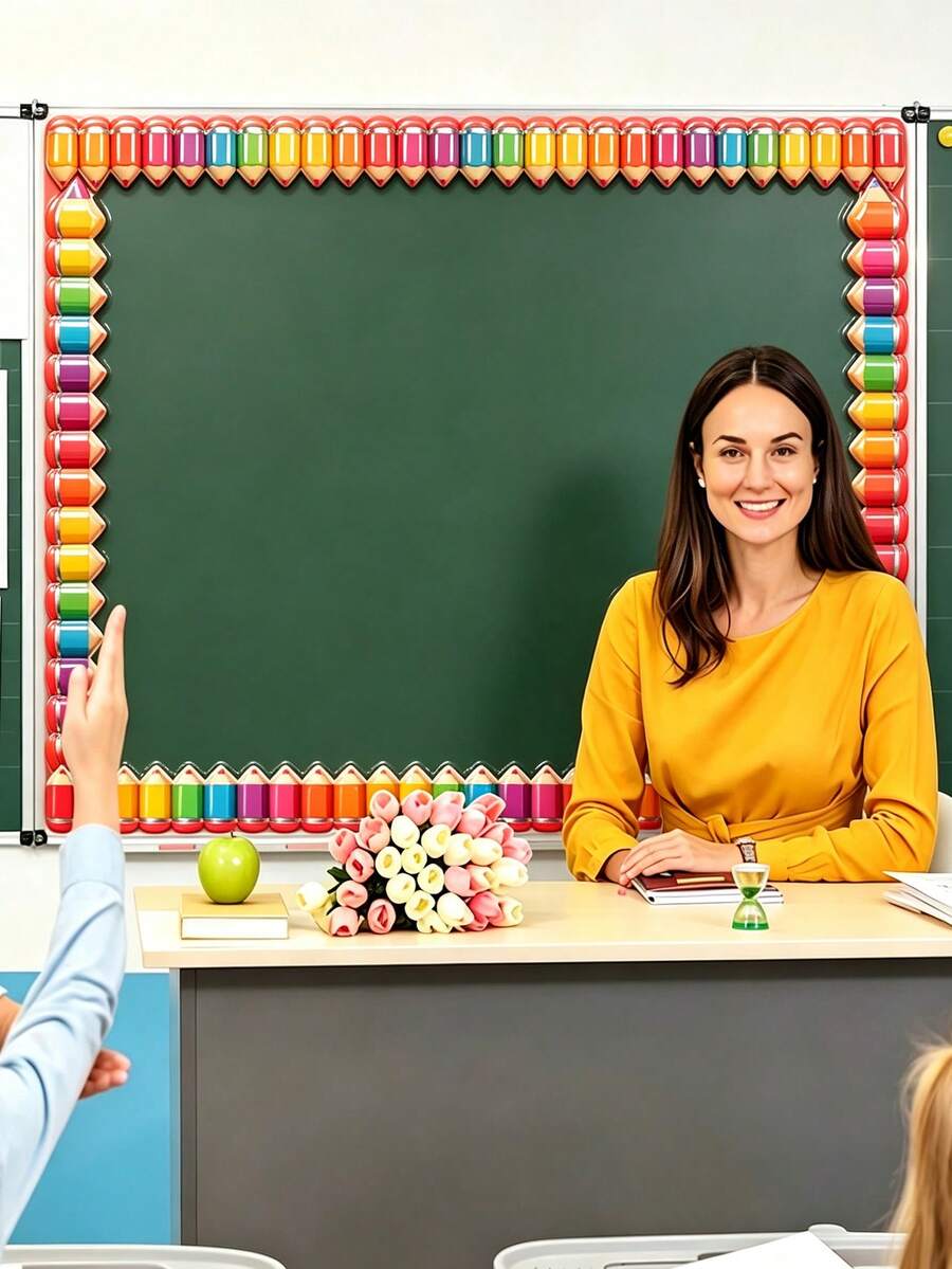 1pc Colorful Self-Adhesive Decorative Paper Border Strip, Suitable For Classroom Bulletin Boards And School Notice Boards, No Extra Glue Needed, Vibrant Multicolor Wall Edge Decoration Strip, Back To School Classroom Decor, DIY Classroom Wall Display - Multicolor - View 1