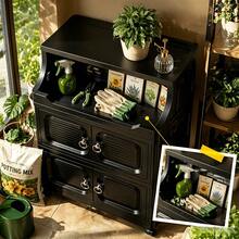 GOLDSNAKE 47 Cm / 18.5 Inch Wide Outdoor Cabinet With Open Storage Compartment On Top, Stackable Water-Resistant Garden Cabinet With Double Doors, Foldable Modular Storage Unit For Garden, Yard, Balcony And Garden Tools - Black - View 3