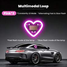 2pcs/Set High Brightness Neon Heart-Shaped Car Atmosphere Lights, Easy Installation, No Wiring Required Window Lights, Lithium Battery And Solar Powered, LED Interior Car Lights, Ideal Gift For Car Enthusiasts - Heart-shaped - View 2