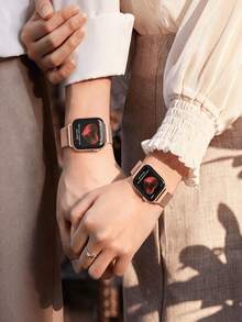 Magnetiskt band och boett i rostfritt stål för Apple Watch 40/41/42/44/45/46 mm, flätad metallrem och skärmskydd för kvinnor och män - Rosa Guld - Visa 6
