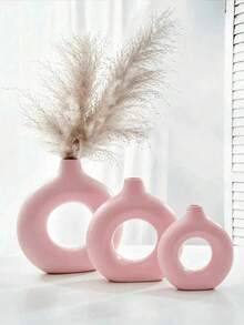 Round Plastic Vase Decor, Decorative Vase, Artistic Vase, Minimalist Living Room Ornament, Centerpiece, Tabletop Decoration. Suitable For Home Tabletop Display, Wedding Decor, Valentine's Day Decor And Other Wedding Decor. - Multicolor - View 7