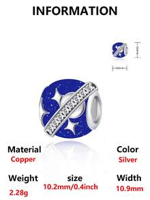 1pc Dreamy Starry Sky Silver Hollow Bead, Blue Glitter Enamel Planet, Shooting Star, Pentagram Rhinestone DIY Bracelet Beads, Romantic Galaxy Universe Style Women's Jewelry Gift For Best Friend - Royal Blue - View 9