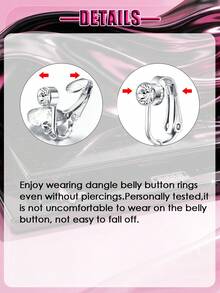 Fake Belly Piercing Butterfly Crystal Stone Fake Belly Ring For Women,Fake Belly Button Piercing Clip On Belly Button Rings,Fake Navel Non Piercing - Silver - View 4
