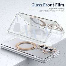 VIETAO 360°旋轉隱形支架透明材質手機殼，適用於 Galaxy Z Fold 8 Ultra 7 6 5 4 Fold7，附鋼化玻璃螢幕保護貼 - 金色 - 查看 6