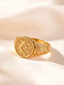 A Vintage-Style, Openwork Star And Moon Pattern Wide Ring For Women, Suitable For Parties, Everyday Wear, And A Top Choice For Gifting. - Multicolor - View 5