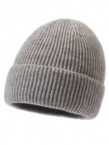 1pc Ribbed Knit Beanie, Minimalist Solid Color Loose Oversized Hat, Unisex Autumn/Winter Warm Ear Protection Wool Cap - 1pcs - View 12