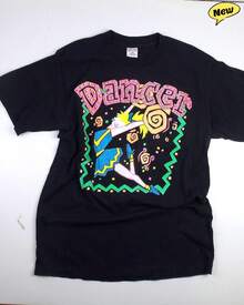 1980s Neon Pattern T-Shirt, Practice Team, Cheerleader, Dancer, Tops, Autumn, Unisex. - 黑色 - 查看 1