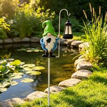 Green Hat Gnome Lantern Garden Stake Light, Outdoor Gnome Statue Hanging Decorative Light, Gnome Statue Lawn Ornament, Suitable For Yard, Patio, Flower Bed Decoration - Green Hat Elf Lantern - View 2