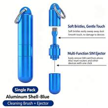 2 In 1 Portable SIM Card Removal Pin With Soft Cleaning Brush, Keychain Aluminum Alloy Mini Multi-Function Charging Port Dust Remover For Cellphone & Wireless Earbuds, Blue - Blue - View 2