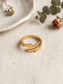時尚街頭風閃電不鏽鋼開口可調節文字戒指，適合感恩節、聖誕節、春節、生日/週年紀念送給母親、家人、愛人、朋友的高品質珠寶飾品禮物，百搭日常、派對與度假場合 - 彩色 - 查看 3