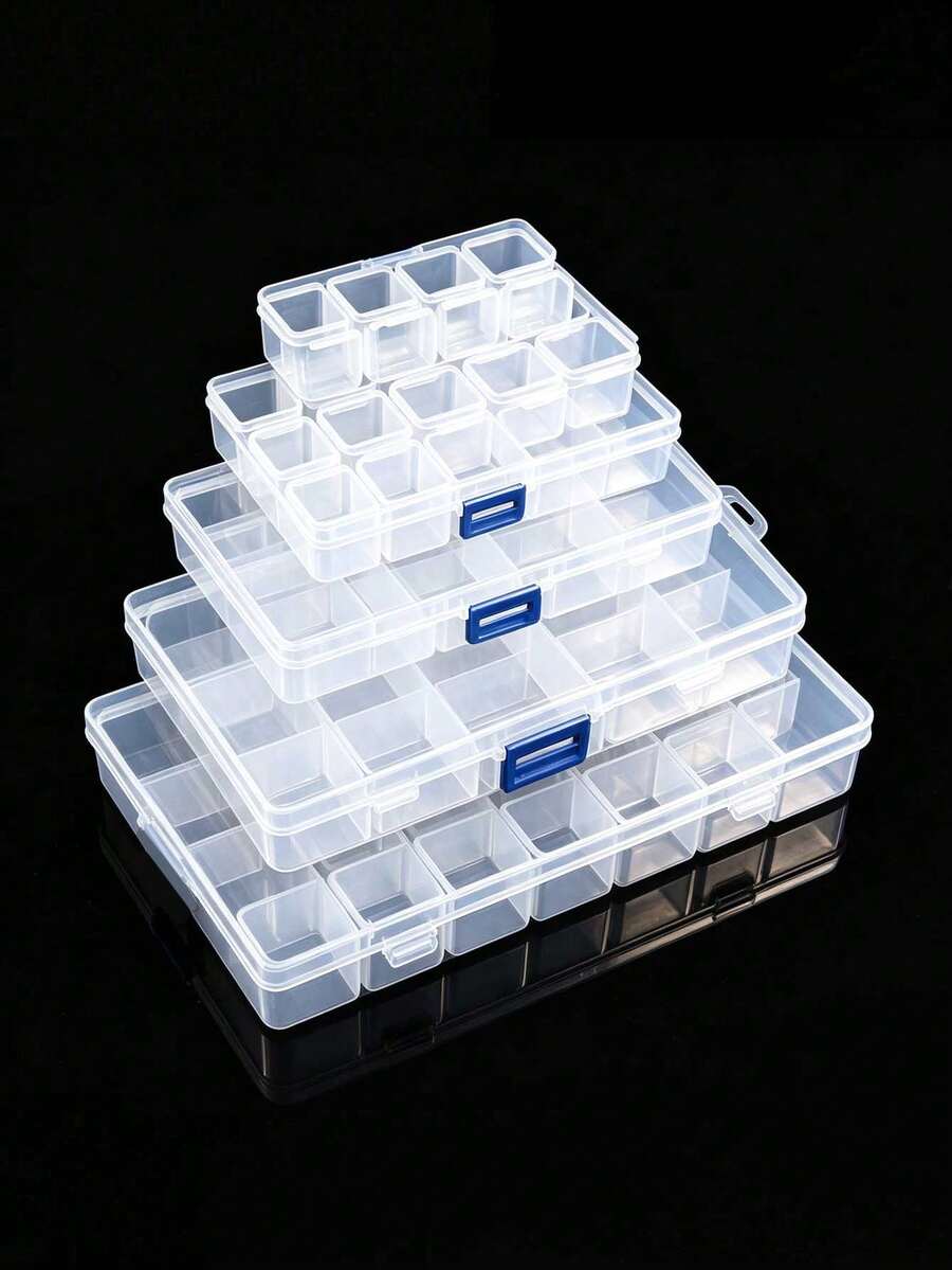 Transparent Plastic Jewelry Storage Box, With 56-4 Grid Removable Compartments. Suitable For Storing Earrings, Rings, Necklaces, Beads And Various Handmade Small Accessories. Portable Storage Design, Perfect For Travel, Back To School Season And Valentine's Day Use - Clear - View 1
