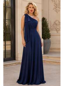 Long Dress For Bridesmaid Wedding Graduation Light Party - Navy Blue - View 2