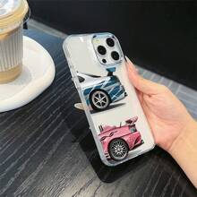 1件裝 賽車圖案黑銀配色手機殼，適用於 Apple 手機 - 彩色 - 查看 5