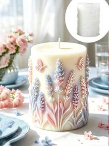 Reusable Lavender Pattern Cylindrical Silicone Candle Mold Fragrance Candle Gypsum Resin Craft Mould DIY Fresh Gentle Home Decor Creative Present For Valentine Wedding Holiday - A - View 1