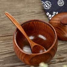 1pc Wooden Salt Cellar With Lid And Spoon, 3.5 Inch/9cm Wooden Salt Jar, Suitable For Kitchen Countertop, Unique Wooden Spice Container, Suitable For Home And Kitchen, 6oz Capacity - Brown - View 7