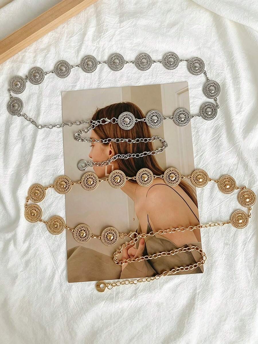 2件組 金色與銀色時尚圓環腰鍊 女款 - 金色+銀色 - 查看 1