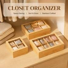 Natural Bamboo Tea Storage Box 4/8 Compartments 2 Styles Square & Vertical Wooden Tea Storage Box Suitable For Tea Lovers Kitchen Countertop Use Gift - Apricot - View 5
