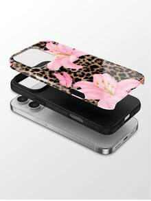 1件時尚二合一手機殼，亮面豹紋百合花設計，全包覆硬殼，相容 iPhone 17 Pro、16e、16、15、14、13、12、11、XR 和 XS，高端時尚趣味，男女皆宜，適合節日季節 - 彩色 - 查看 2