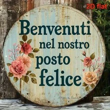 2D Flat Round Italian Sign, Decorated With Vintage Decorative Plaque, Adorned With Vintage Rose Pattern, Perfect For Decorating Living Room, Bedroom, Dining Room, Cafe, Bar And Other Spaces (Random Hole Position) - A - View 7