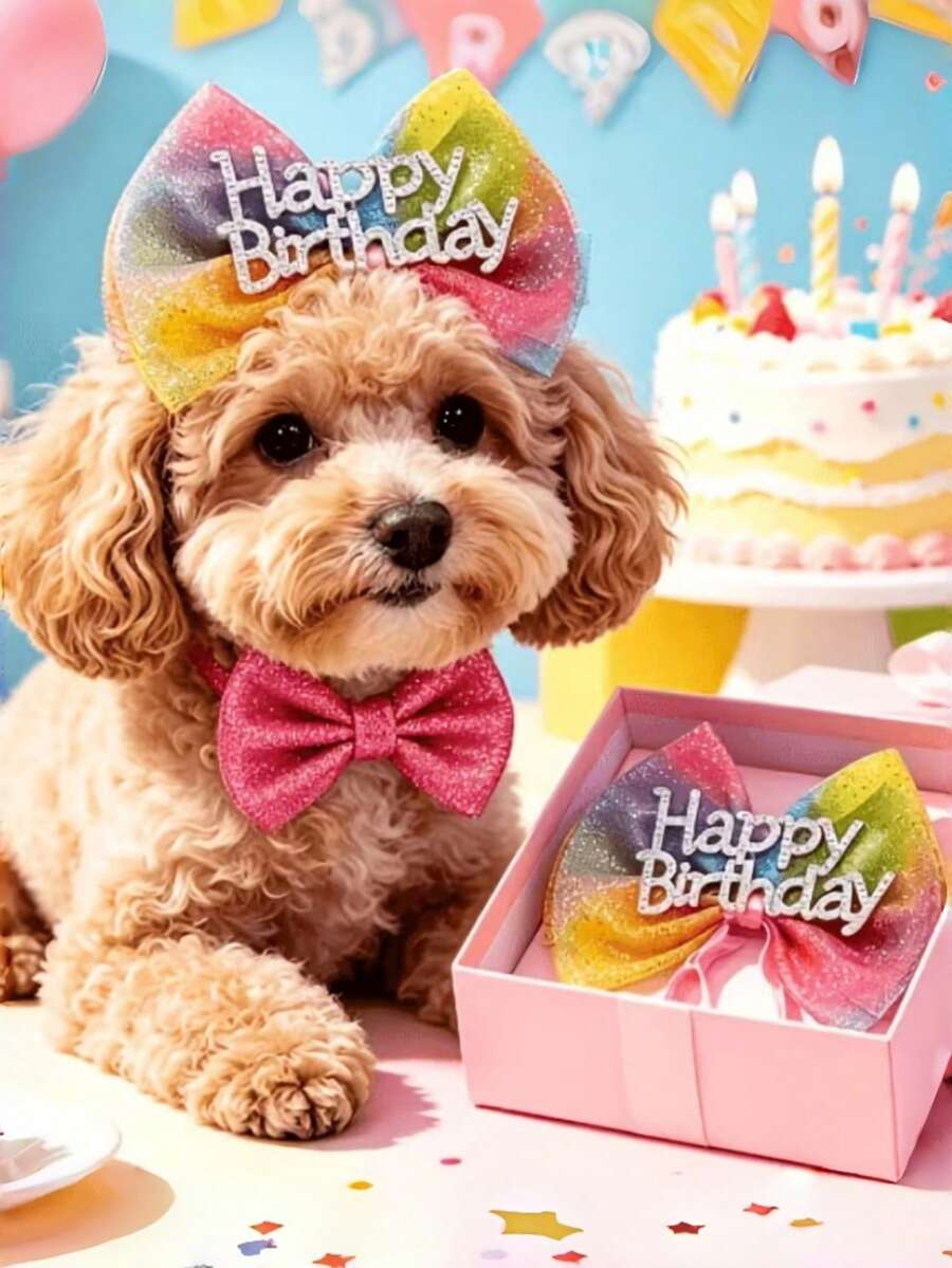 2pcs Birthday Hat And Bandana Set, Suitable For Small And Medium Dogs, Ideal Pet Birthday Celebration Set - Multicolor - View 1