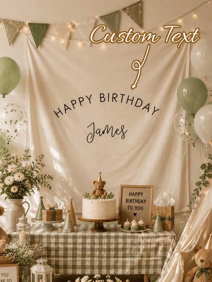 客製化生日橫幅，個性化生日姓名旗幟，布製生日標誌，戶外牆面藝術背景，美學風格，派對裝飾，波希米亞風