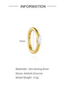 1Pc 925 Sterling Silver Gold Plated Hoop Earring Ear Cartilage Nose Rings Piercing Hypoallergenic Jewelry For Birthday Wedding Bridal Gift Men Women - Gold - View 25