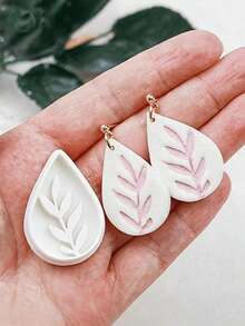 Molde de arcilla polimérica con forma de gota de agua, rama & hoja de flor prensada, molde minimalista para hacer pendientes de gota de agua de planta, suministros de artesanía de joyería hecha a mano de primavera - Blanco - Ver 6
