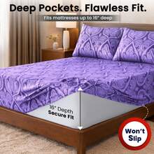 Lux Decor 6-Piece Paisley Bed Sheets High GSM Brushed Microfiber Sheets - Elevate Your Sleep Experience With 16-Inch-Deep Pocket Bedding Sheets & Pillowcases- Back To School- Graduation Gift- All Sizes Available- Winter Vibes, Christmas Decor, - 薰衣草 - 查看 4
