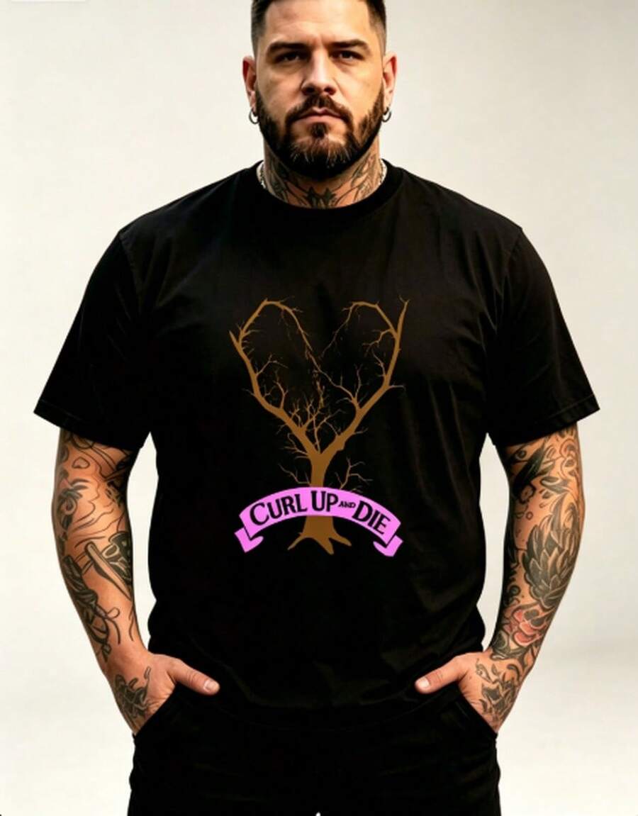 CURLUPANDDIEHeartTreeHardcoreMetalcoreBandPrinted,ElegantUnisexSlightlySoftTopforMen,Graphic,Stretchy,Comfortable,Fashion,Versatile,DesignerClothing - 黑色 - 查看 1