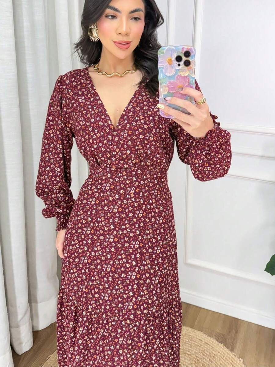 Women Long Dresses - 紅木色 - 查看 1