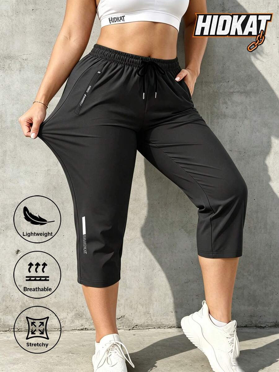 Hidkat Women's Summer Capri Pants With Elastic Waist, Drawstring, Zipper Pockets, Outdoor Casual Sports Gym