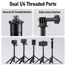 Ambitful UT07 Extendable Tripod Selfie Stick, Dual Interface Portable Mini Tripod Stand, Suitable For Action Cameras, Insta 360 Cameras, Aluminum Alloy Handheld Travel Monopod - View 7