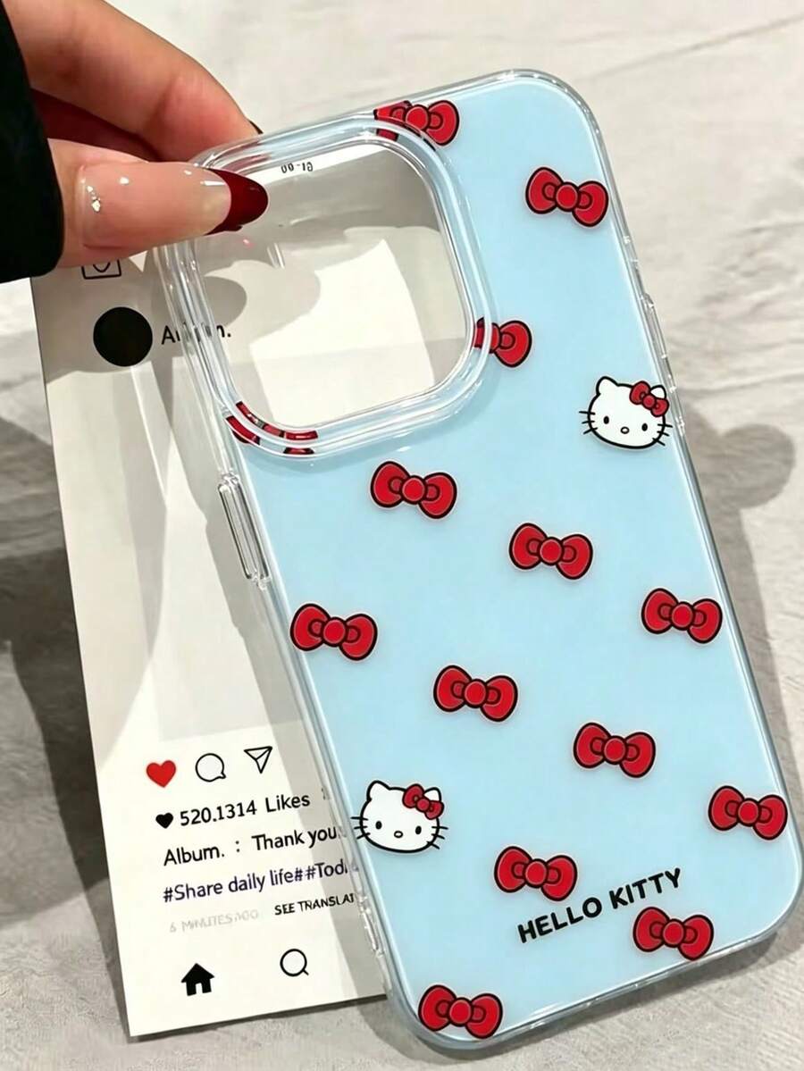 Sanrio 蝴蝶結 Hello Kitty 手機殼,適用 17/16 Pro Max,新款防摔保護殼,適用 Apple 15/14/13,可愛女孩風,手工 DIY 水鑽蝴蝶結裝飾,全包覆防震手機殼 - 淺藍色 - 查看 1