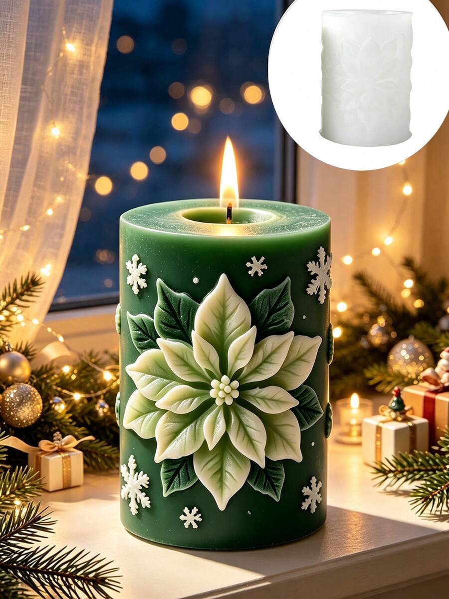 Holly Leaf Embossed Cylindrical Silicone Candle Mold, Reusable And Easy Release, Suitable For Aromatherapy Candles, Plaster, Epoxy Resin, Handmade Soap Crafts, Embossed Holly Leaf Cylindrical Design, Home Desktop Decor, Candle Making Mold, Suitable For DIY Enthusiasts, Christmas, New Year, Thanksgiving, Halloween - A - View 1