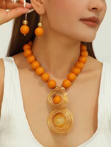 European American African Exaggerated Bohemian Colorful Aluminum Wire Resin Necklace - Yellow - View 1