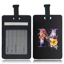 PU Leather Suitcase Tag With Hidden Card Slot Detachable Quick Release Strap Anti Scratch Wearproof Portable For Business Travel Overseas Trip Student Bag And All Luggage Sizes Initial Name Butterfly Letter 26 Letters Pattern - Black 1pc - View 26