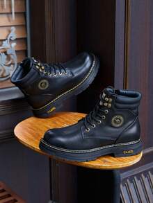 CAMEL CROWN Men's Water-Resistant High-Top Lace-Up Boots – Stylish, Non-Slip, Thick-Soled Work-Style Outdoor Boots - Black - View 1