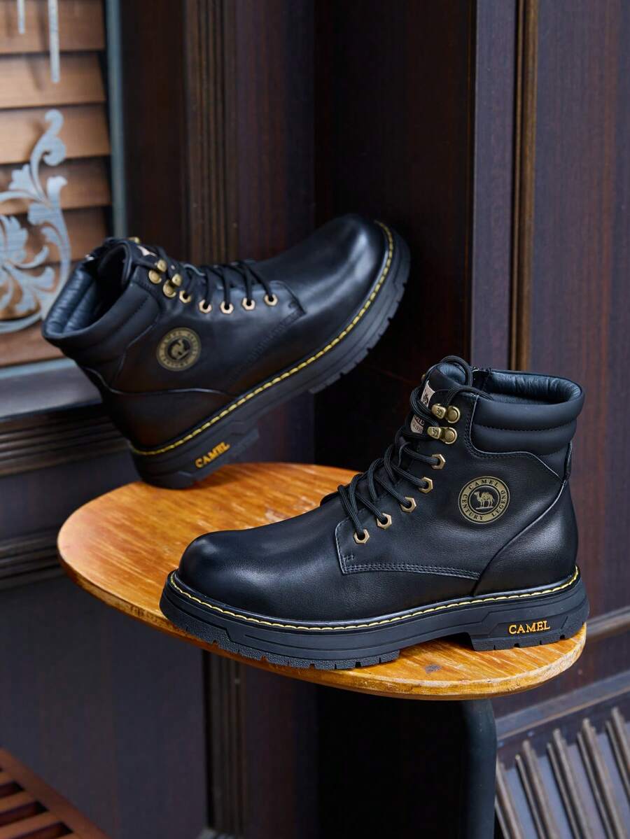 CAMEL CROWN Men's Water-Resistant High-Top Lace-Up Boots – Stylish, Non-Slip, Thick-Soled Work-Style Outdoor Boots - Black - View 1