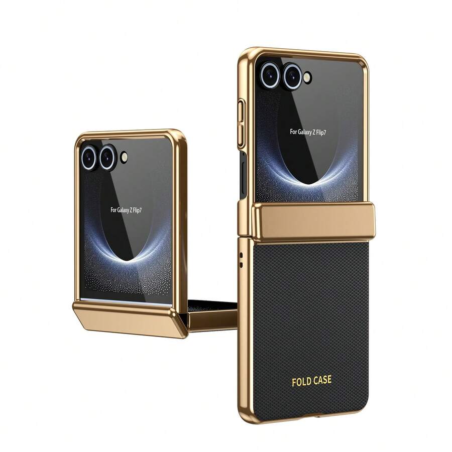 VIETAO 電鍍材質人造皮革全包覆保護手機殼,適用於 Galaxy Z Flip 8 7 6 5 Flip6 Flip5,附鋼化玻璃螢幕保護膜手機殼 - 黑色 - 查看 1